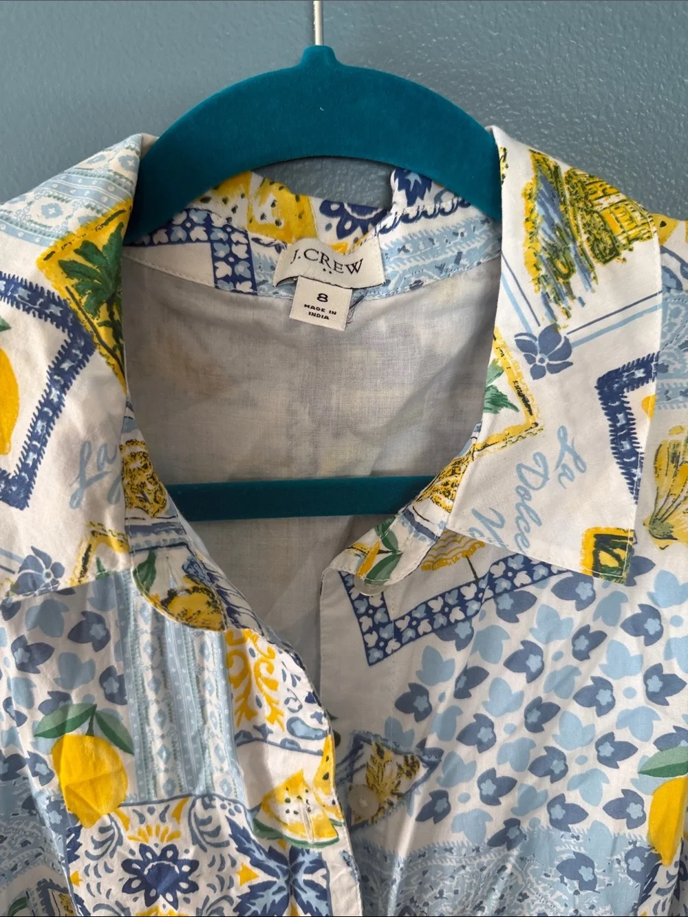 J. Crew Sleeveless Tile & Lemon Maxi Dress - Yellow & Blue - Picture 2 of 5